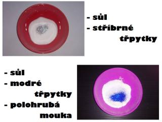 Vázu i svícen budeme vyrábět stejně, jen do výroby desingu vázy přidáme trochu polohrubé mouky. Výroba je zcela jednoduchá. Nejdříve si připravíme do misky sůl. Do soli přisypeme stříbrné nebo bílé třpytky, zamícháme. Do druhé misky přidáme sůl, třpytky a mouku. Je dobré připravovat vše na podložce, ze které potom můžeme sůl sesypat zpět